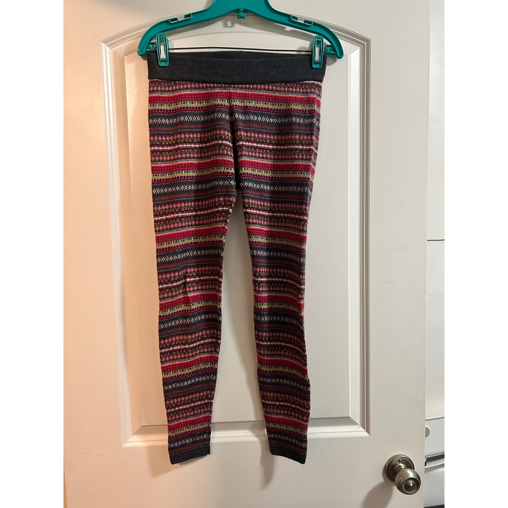 Neve Designs Women Red Fair Isle 100% Merino Wool Base Layer Leggings Size S